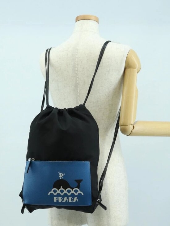 PRADA Backpack Nylon Leather Black Blue Silver Auth 92876 main image 6